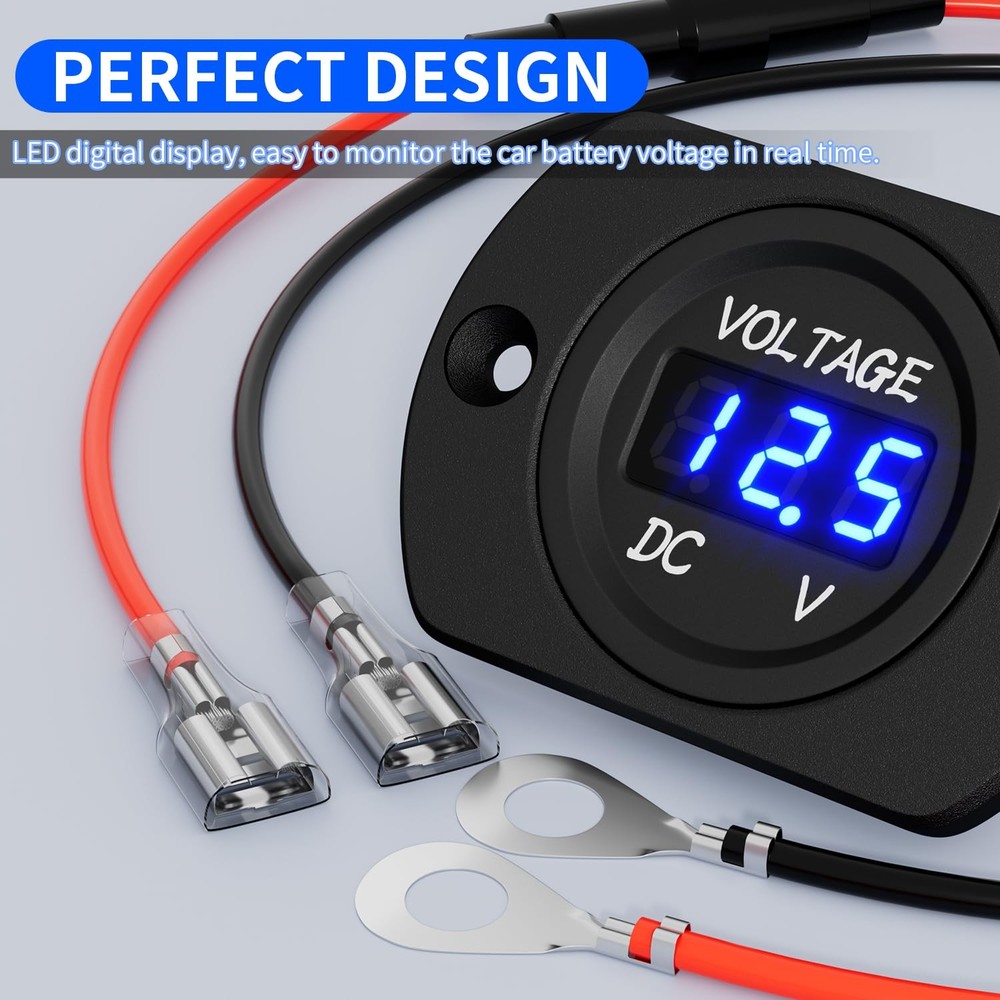 DaierTek Battery Voltage Meter Waterproof DC 12V 24V LED Blue Voltmeter