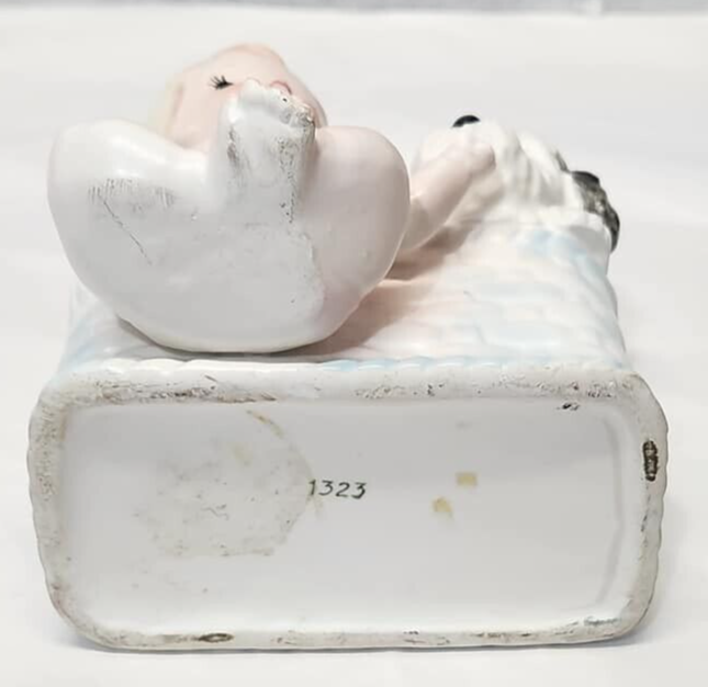 Ceramic Baby with Puppy Basket Planter