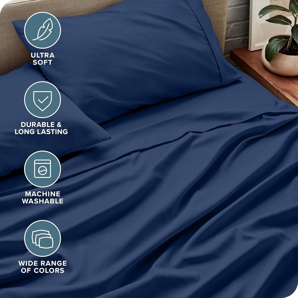 Ultra-Soft Dark Blue Full Sheet Set - Deep Pocket & All-around Elastic Bedding