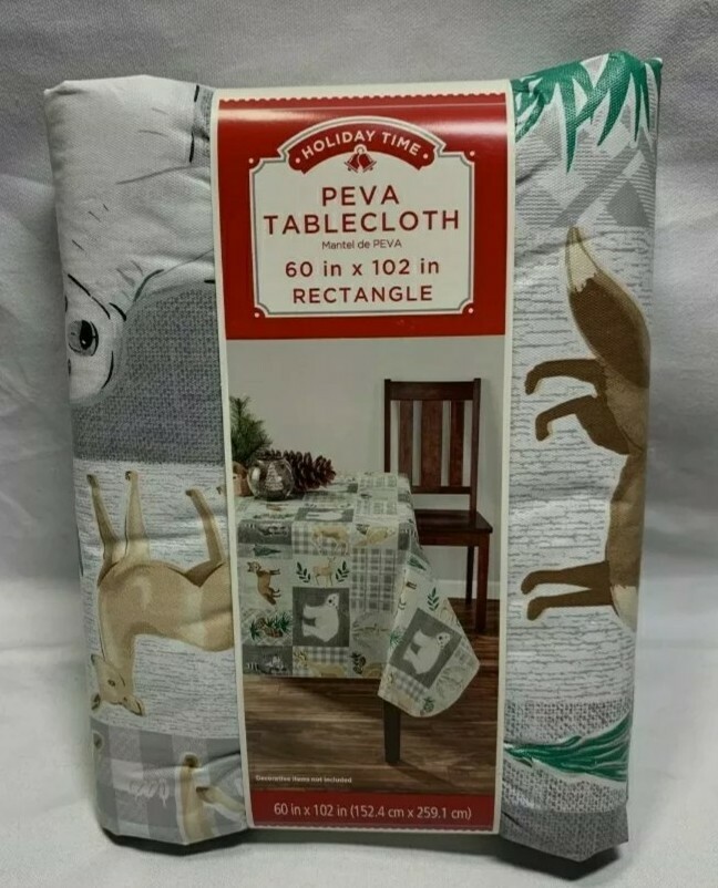 Holiday Time Critter Tile Patchwork Vinyl Tablecloth 60 x 102 In Rectangle PEVA