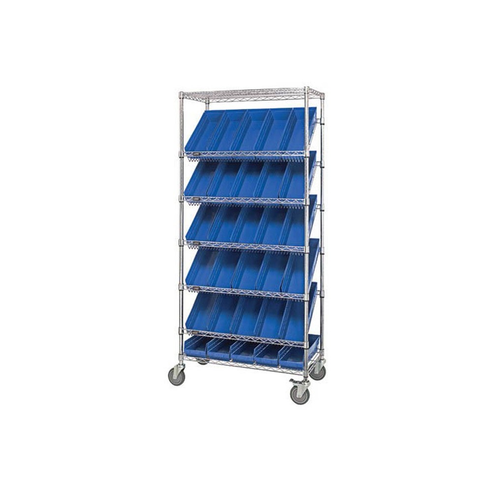 Quantum MWRS-7-110 NSF 7 Shelf Chrome Mobile Bin Systems Wire Shelving Unit -...