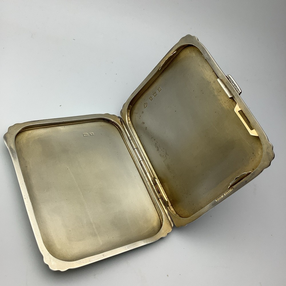 Solid Silver Guilloche Enamel Cigarette Case Hallmarked Birmingham 1950 Adie 89g