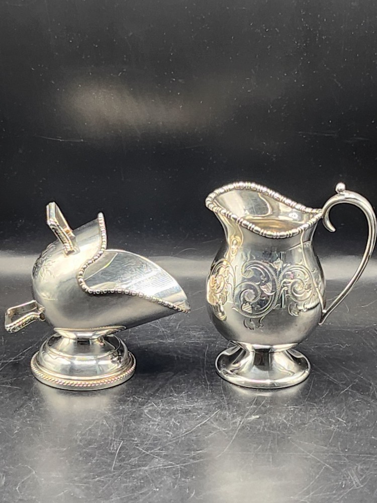 Vintage Sheffield Silver Plated Sugar Scuttle & Creamer. Monogram