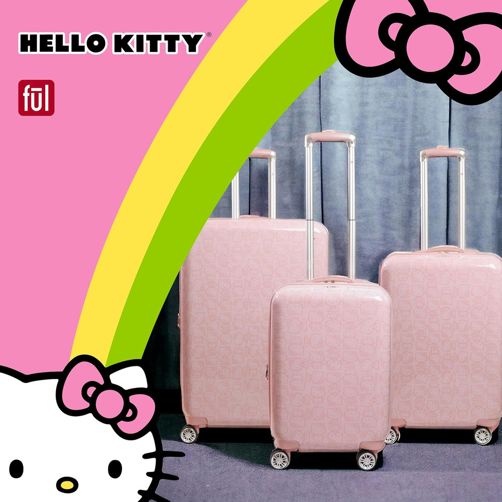 Hello Kitty 21 Inch Carry on Luggage, Printed Hardshell Rolling Suitcase with Sp