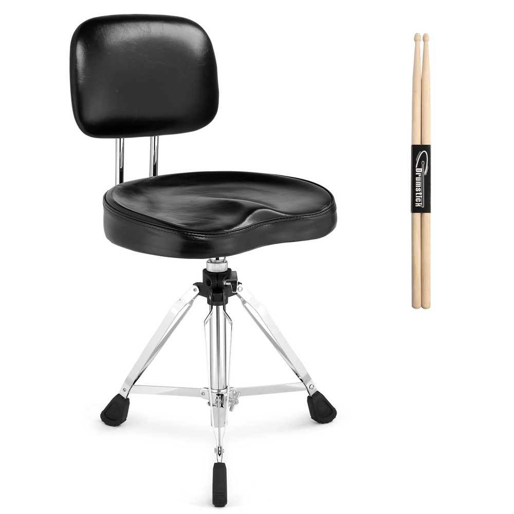 Drum Throne with Backrest,Heavy Duty Adjustable Drum Seat Saddle & 5A Drumsticks