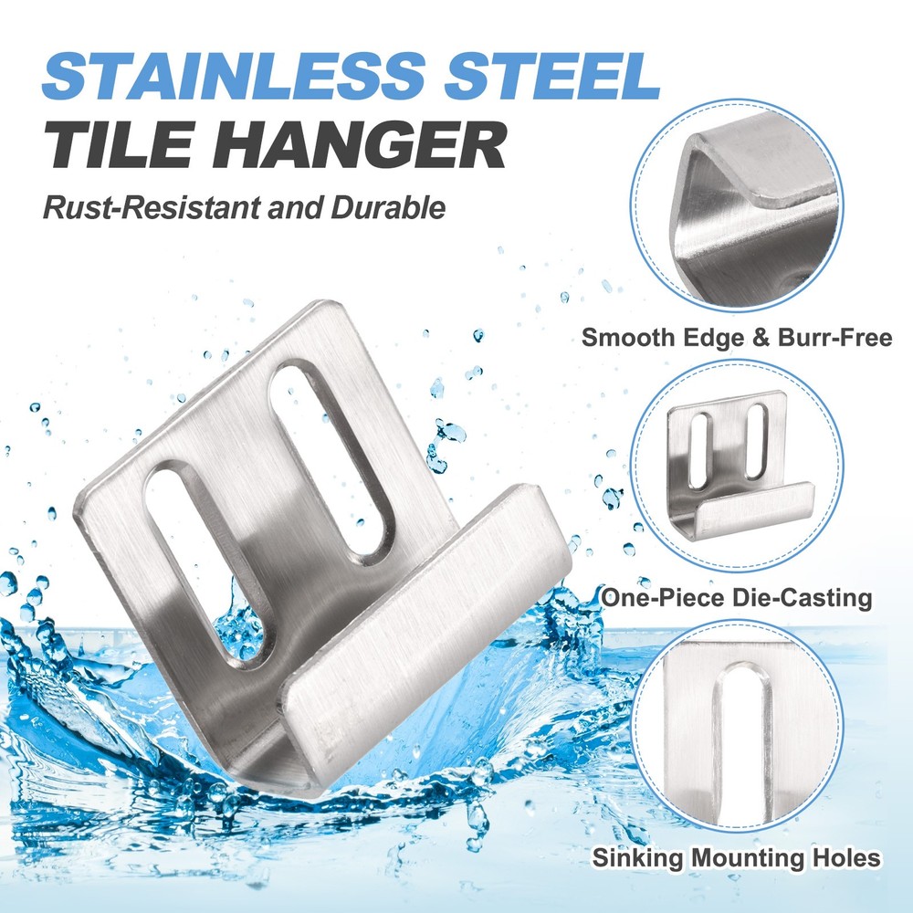 10 pcs adjustable hooks for tiles, silver, width 15mm