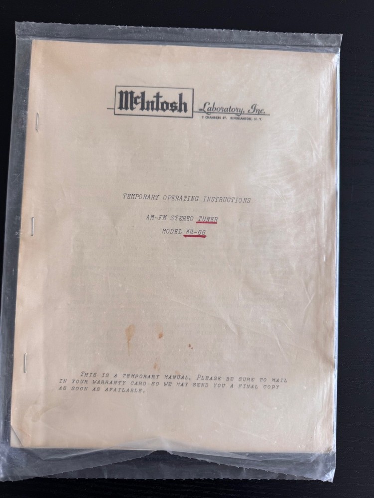 MCINTOSH 15 VARIOUS RECEIVERS MANUALS