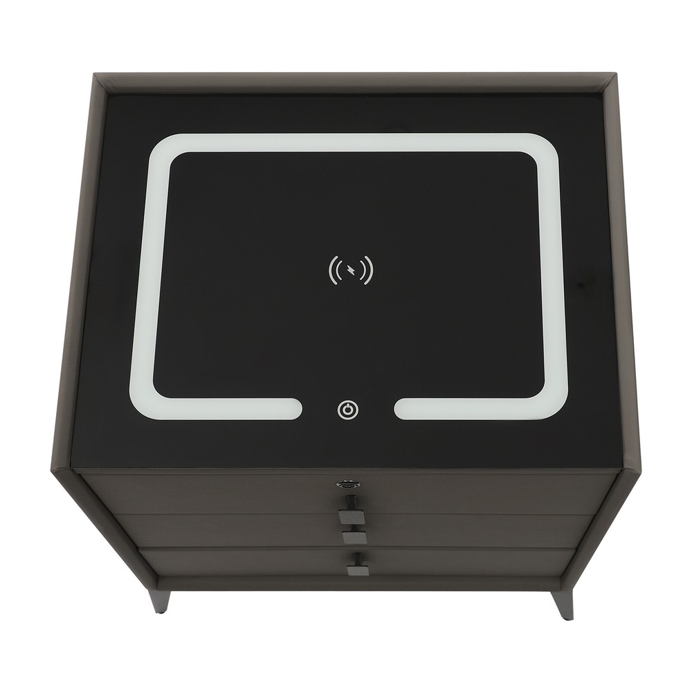 Smart Bedside Table + Three-color Light+Drawers+Usb&wireless Charging Dark Grey