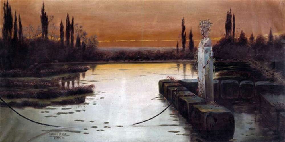 Tile Mural Evening Landscape Lake by E. Auque Kitchen Backsplash Marble Ceramic
