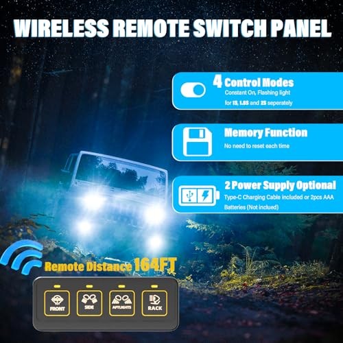 4 Gang Wireless Switch Panel, Waterproof Offroad wireless 4 gang switch panel