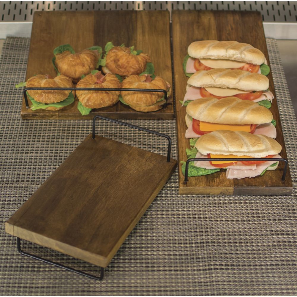 HUBERT Display Riser Rectangular Mango Wood and Black Iron Slant Riser - 7"L x