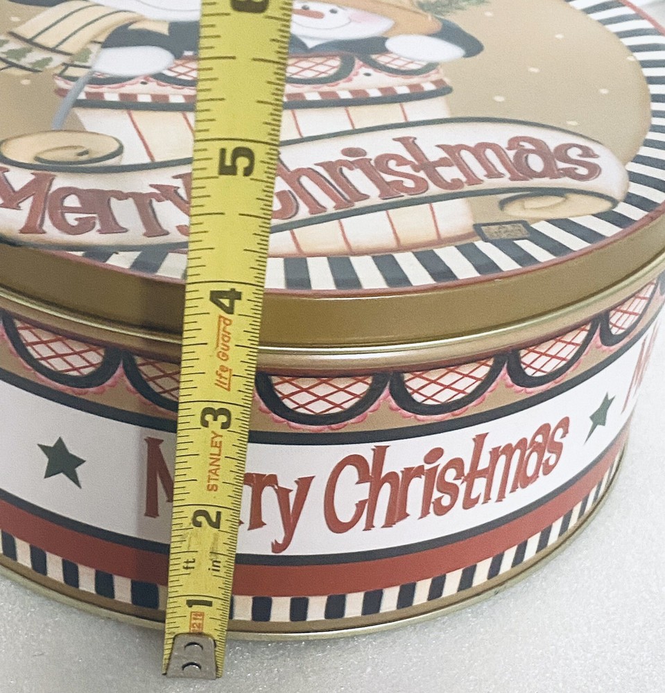 Cookie Tin Round Container Jan Shade Merry Christmas 8”