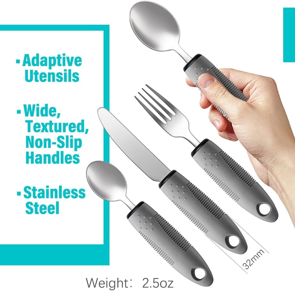 Adaptive Utensils 4pcs For Hand Tremors,Elderly, 1.Grey