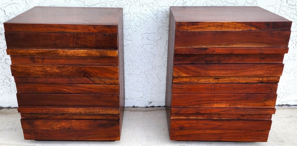 MCM Solid Exotic Wood Bachelor Chest & Nightstands Bedroom Suite