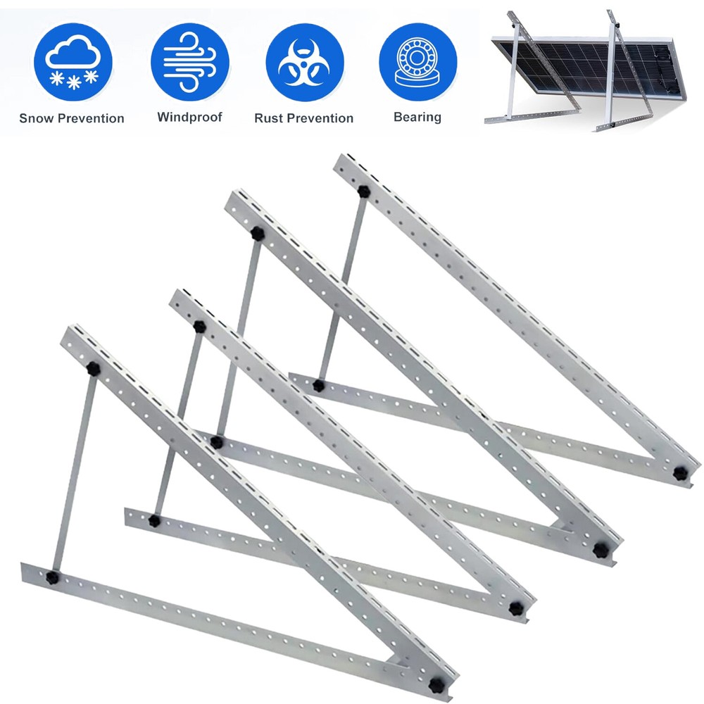 4 Set Adjustable Solar Panel RV Tilt Mounting Rack Bracket Rooftop Flat Surface