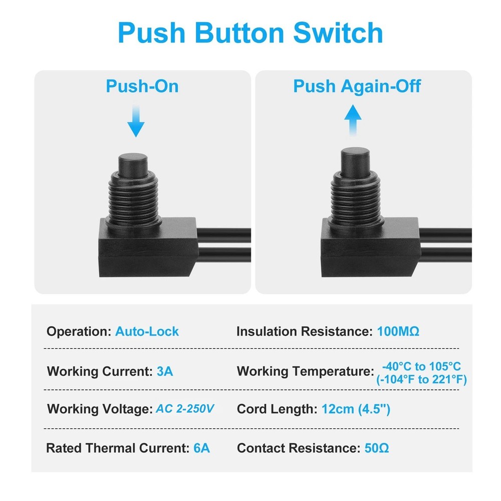 10 Pieces Waterproof Push Button Switch 4.5" Cord for IP67 LED Light Motorcycle