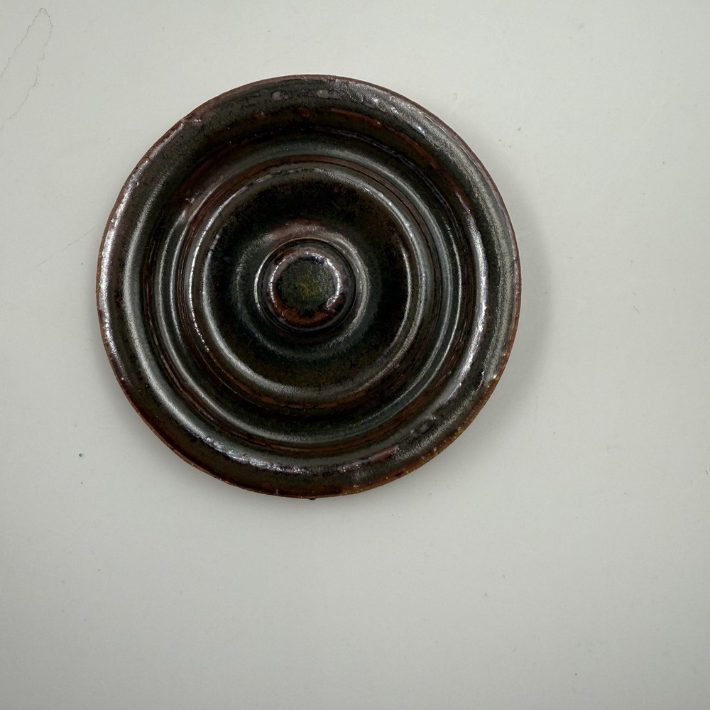 Studio Art Pottery Ceramic Lidded Pot, Unmarked, Dark Brown, Ribbed Body