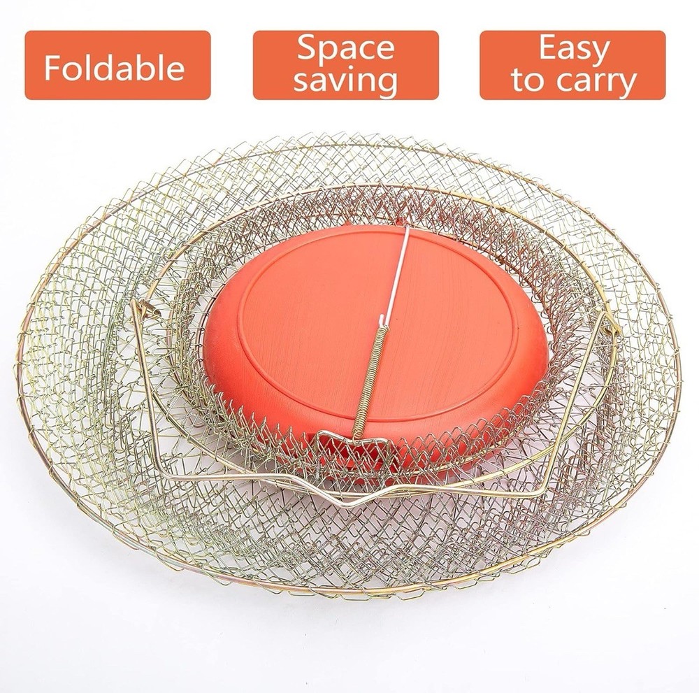 Floatable Galvanized Steel Wire Fish Basket, Collapsible Floatable Wire Fishing