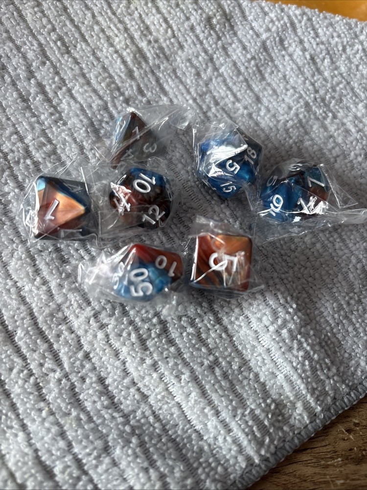 Blue/orange Marble Sheen Set Of 7 DnD Dice