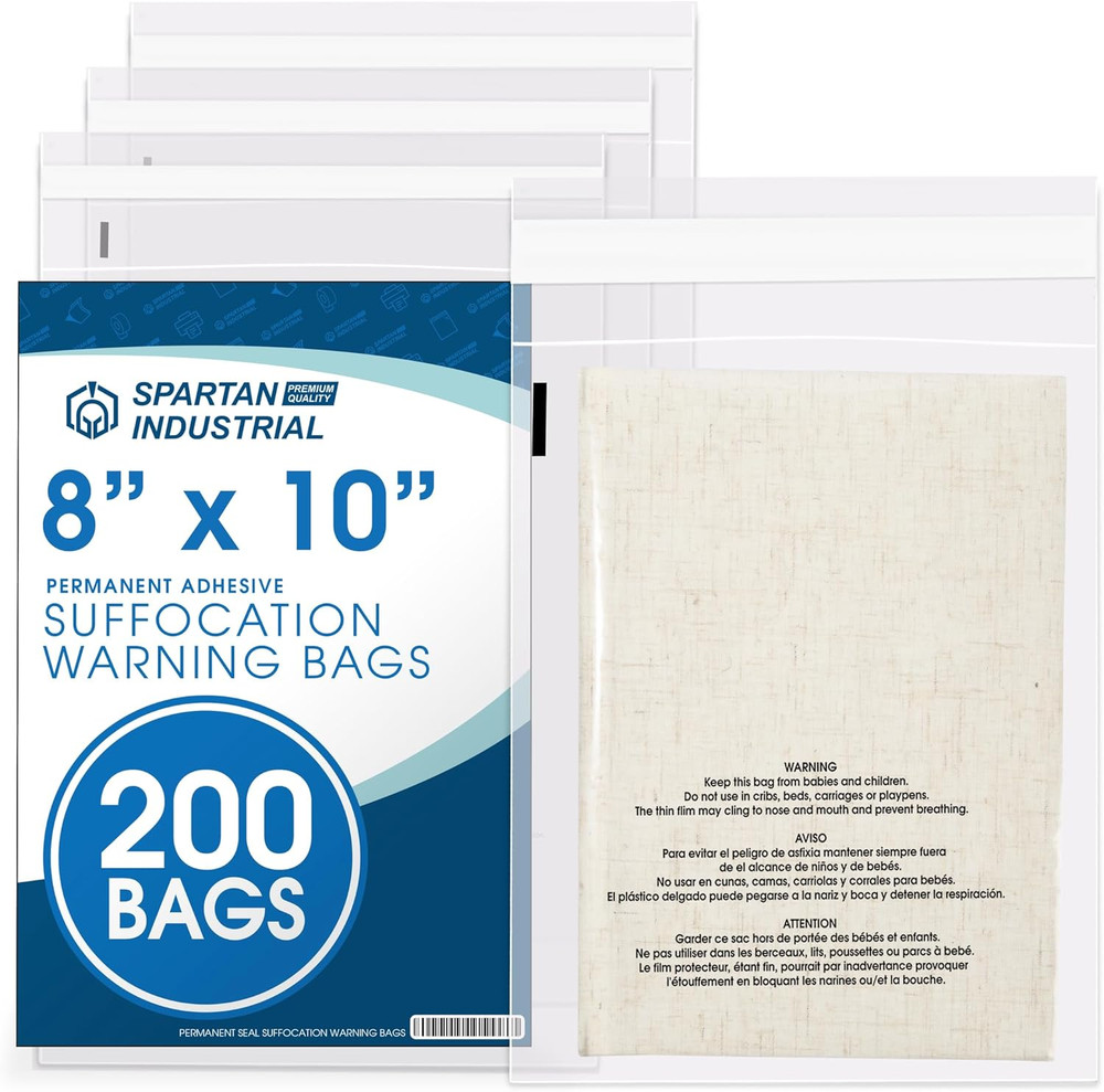 - 8” X 10” (200 Count) Self Seal Clear Poly Bags With Suffocation Warning