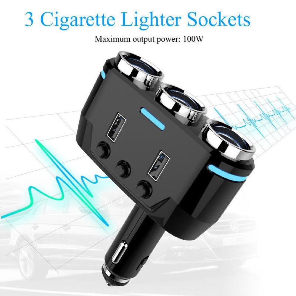 Power Adapter Cigarette Lighter Socket Splitter 12V/2.1A Dual USB Car Charger