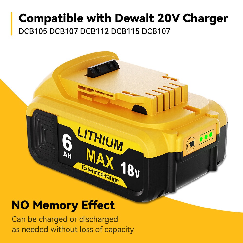 2psc 6.0Ah For DeWalt 20V Lithium-Ion Battery DCB206-2 Compact Replacement new