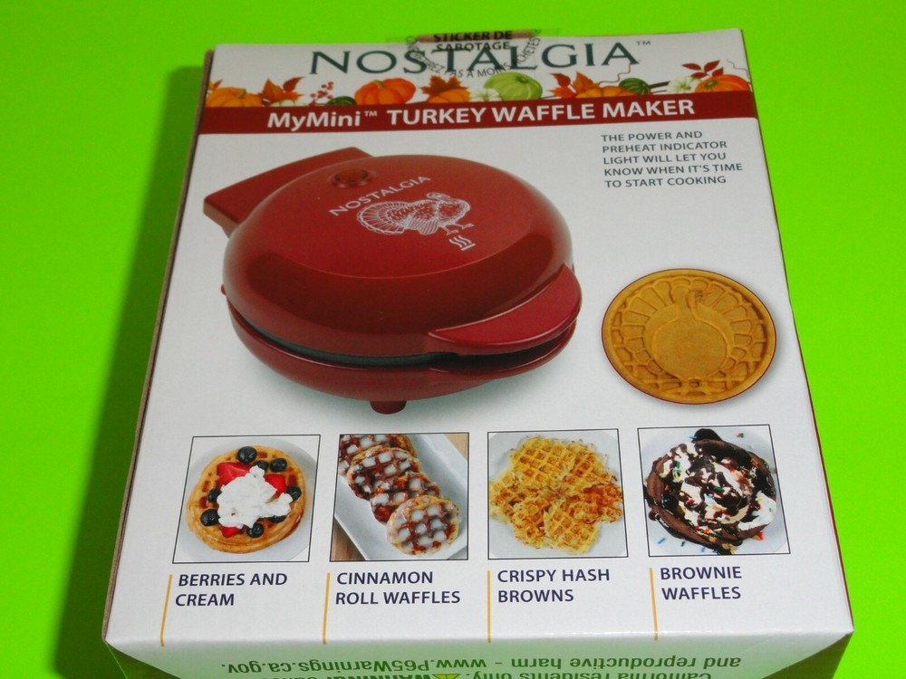 Nostalgia MyMini Turkey Pattern Waffle Maker Size 5” Non-Stick Easy Wipe Fall