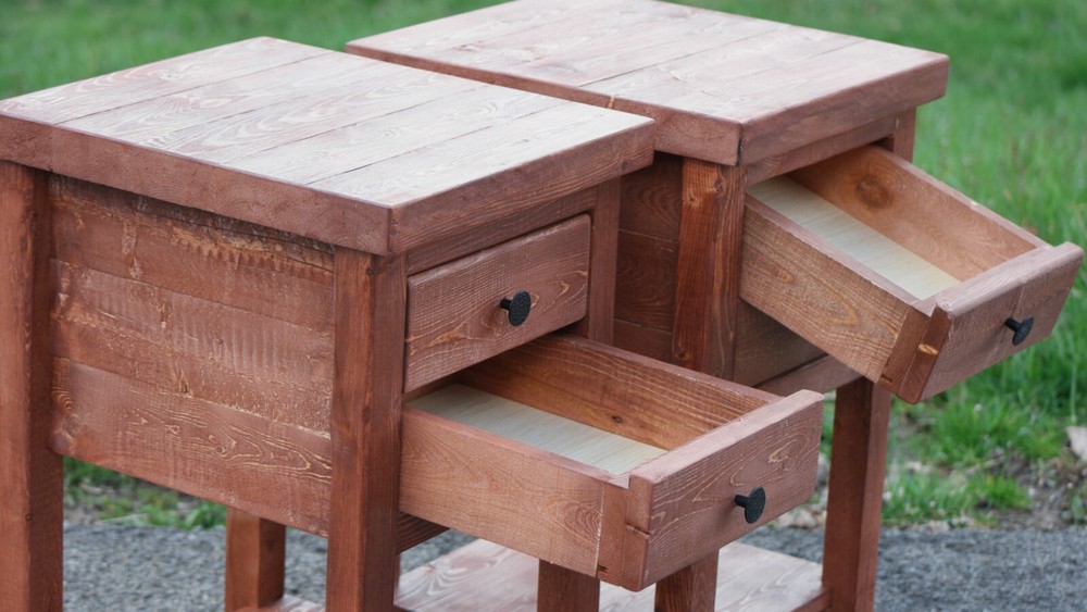 Slim Rustic Nightstand With 2 Drawers & Shelf Set of 2 Single