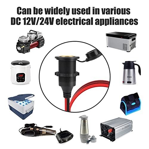 12V/24V Heavy Duty Cigarette Lighter Socket Extension Cable 12FT, 20A, Fuses Inc