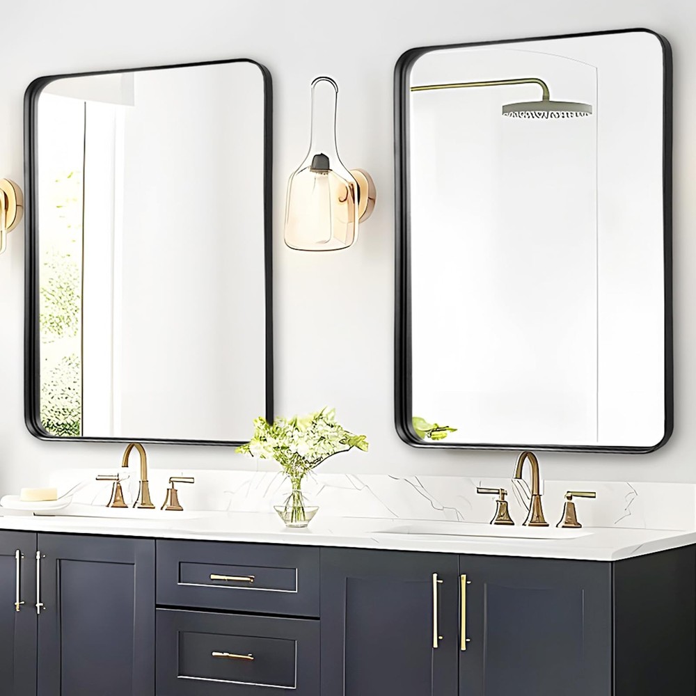 Black Mirror for Bathroom Wall - 40x30 Inch Large Reactangular Metal Framed M...