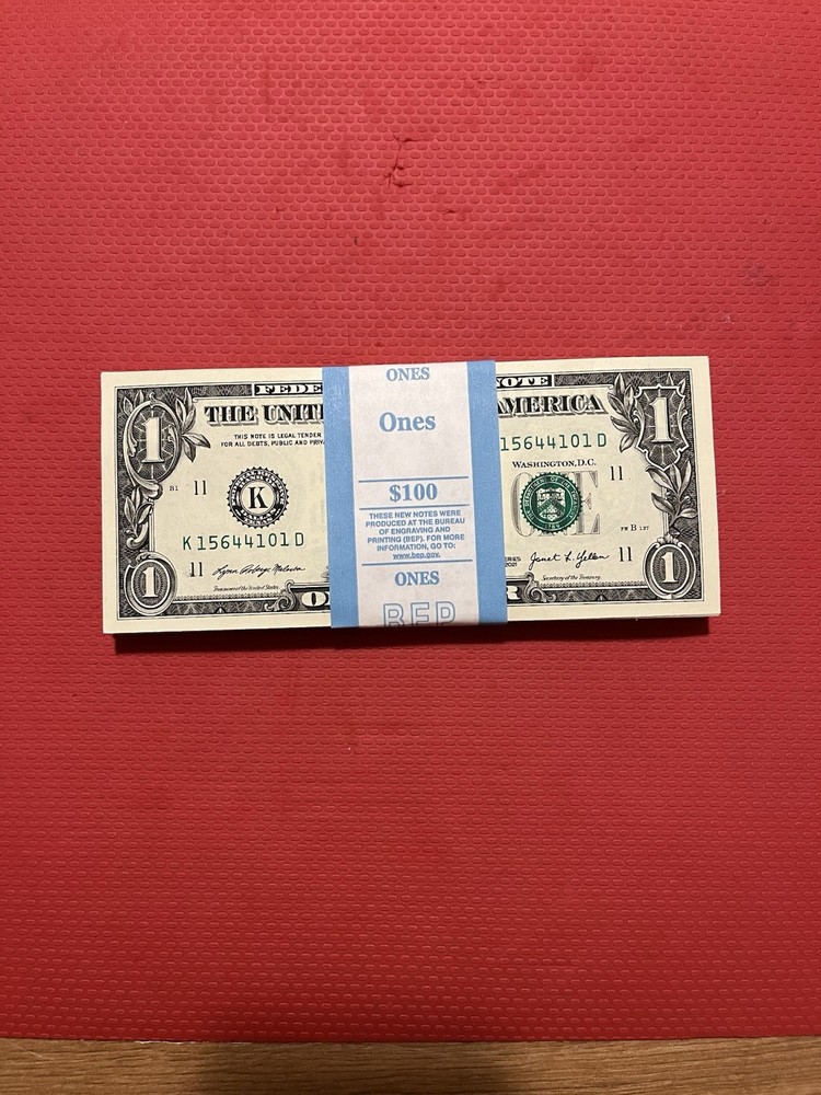 100 Sequential $1 Bills - Uncirculated BEP Strap - Crisp New Notes