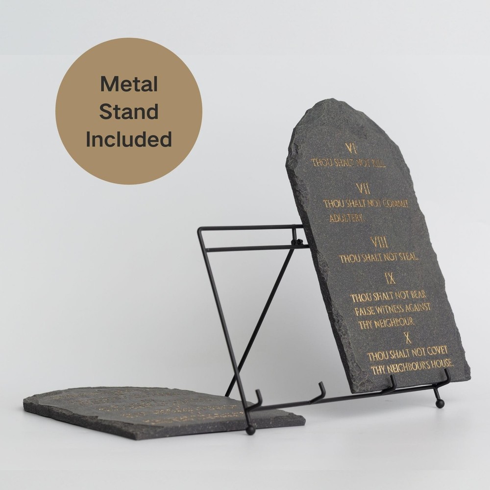 Ten Commandments Wall Decor 14 x 12 Inch – Black Stone Effect Resin Tablet