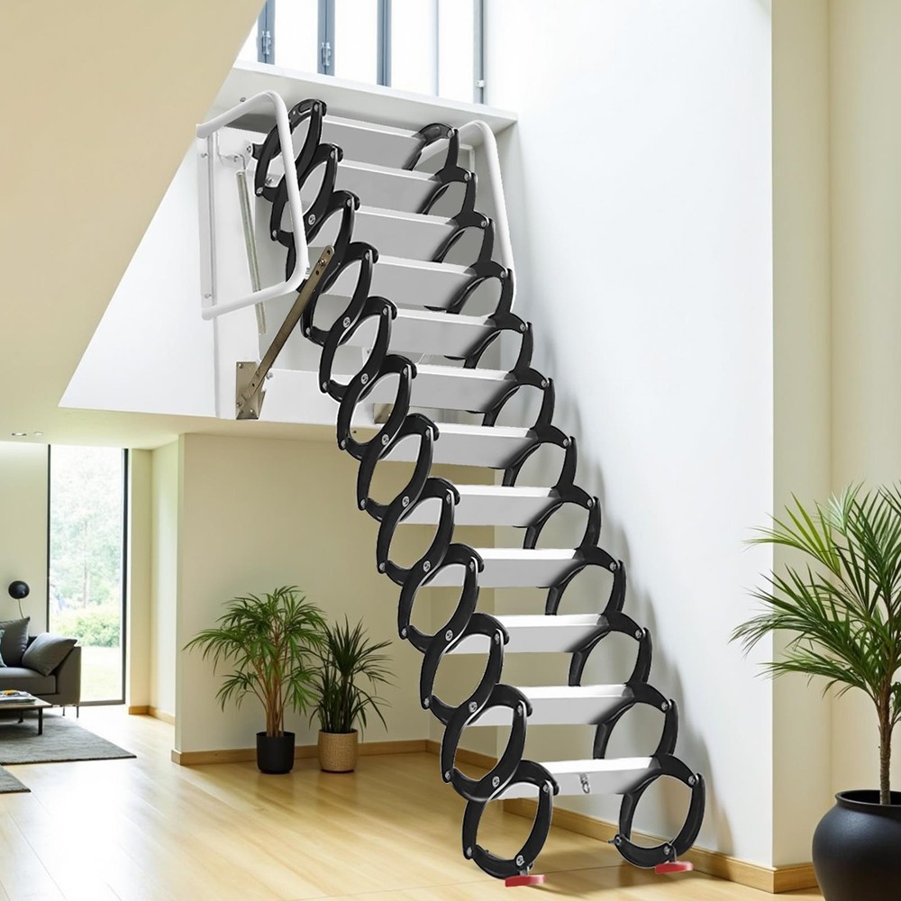 1102 lbs Attic Ladder Wall Mounted Attic Stairs w/Pull Down System,Home Storage