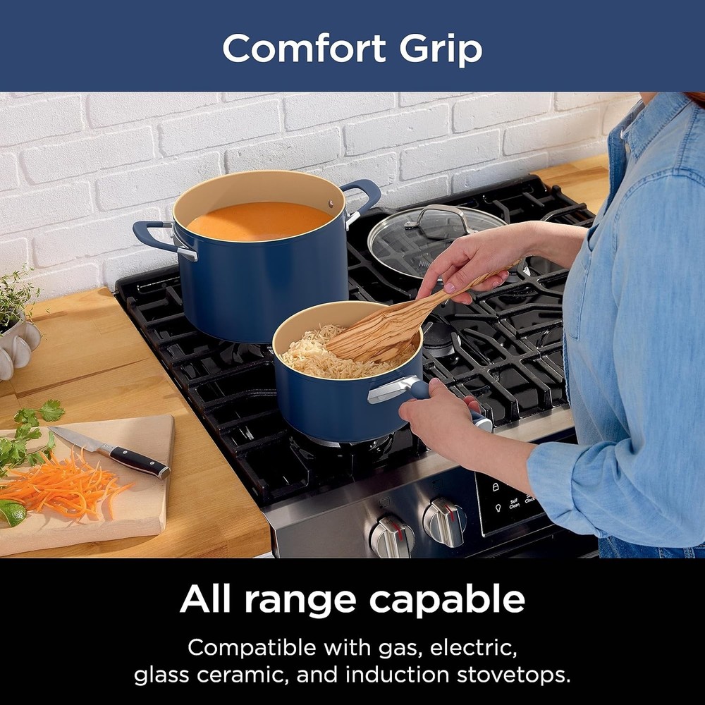 Ninja Ceramic Cookware Set, Extended Life 11-Piece Kitchen Cookware Sets with Co