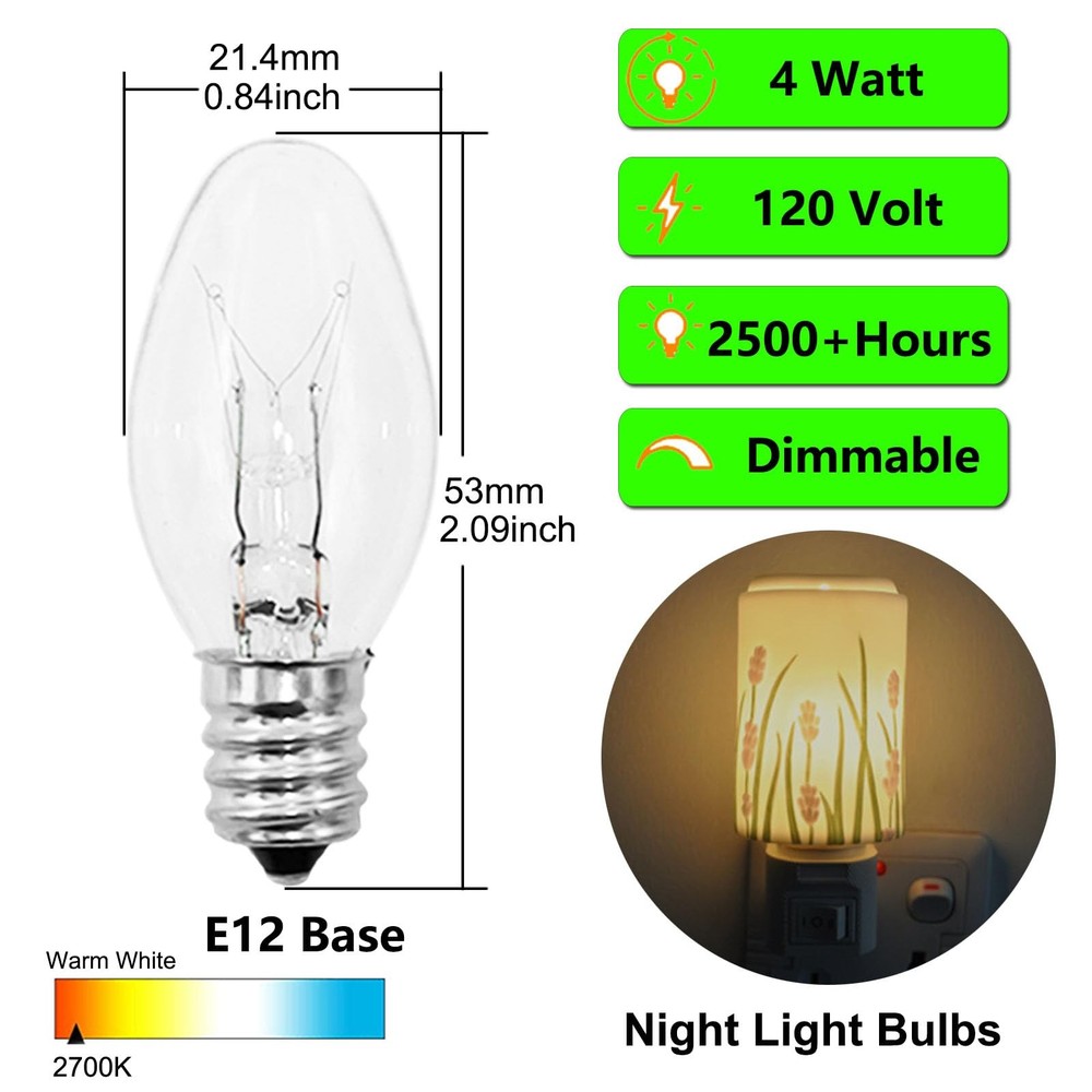 PaeorRorL Night Light Bulbs 4 Watt 15 Pack E12 Base Dimmable 2700k Warm White