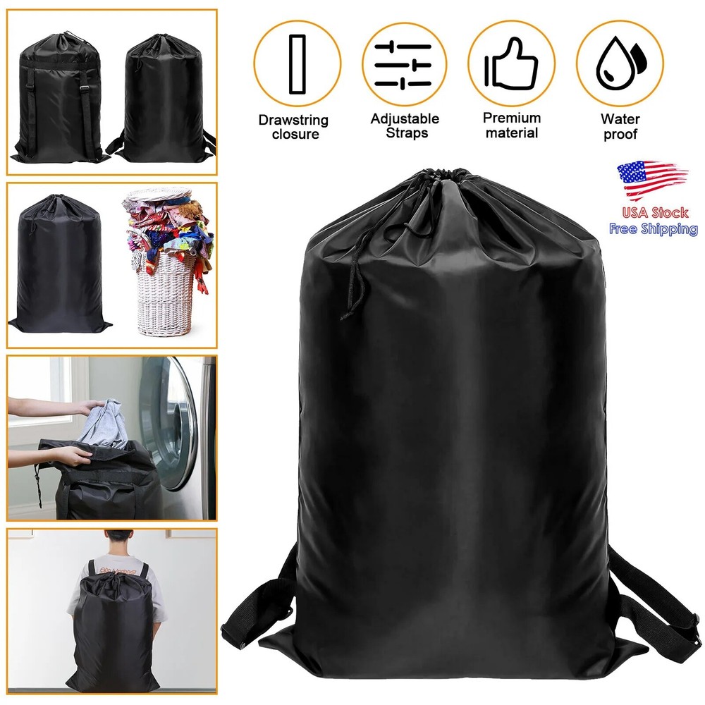 36" Laundry Backpack Bag Luggage Storage Shoulder Strap Heavy Duty Drawstring