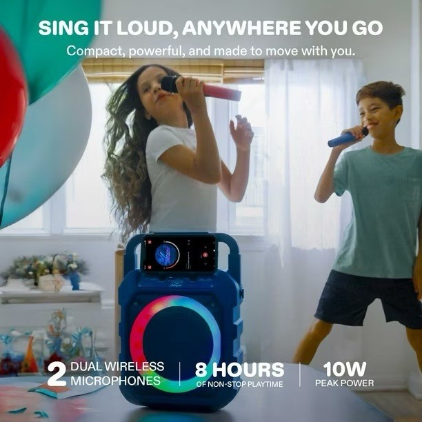 Joyc Karaoke Bluetooth Speaker with 2 Wireless Microphones and LED Ring Light
