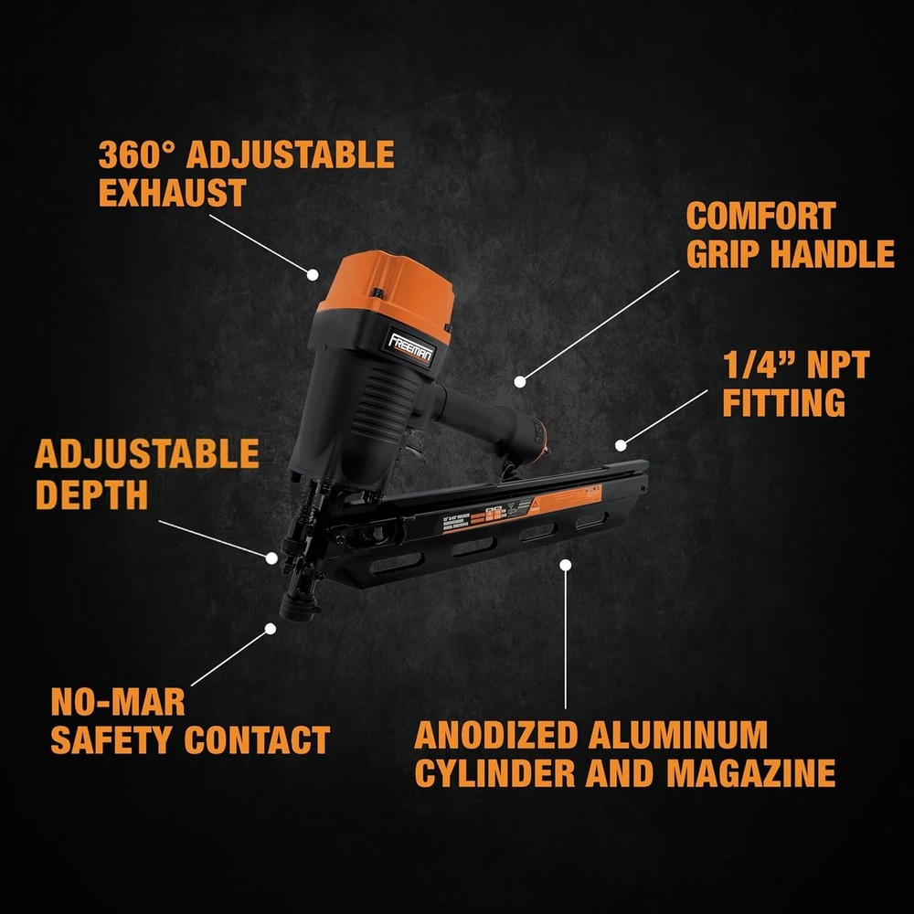 Full Round Head Nailer | Dual Mode Trigger, Depth Adjust
