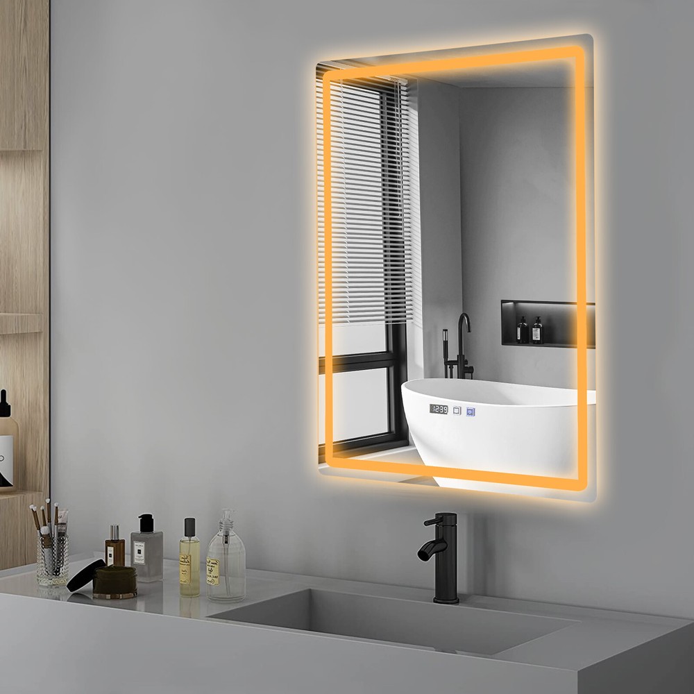 LED Dimmable Anti-Fog Bathroom Mirror with Light and Time Display