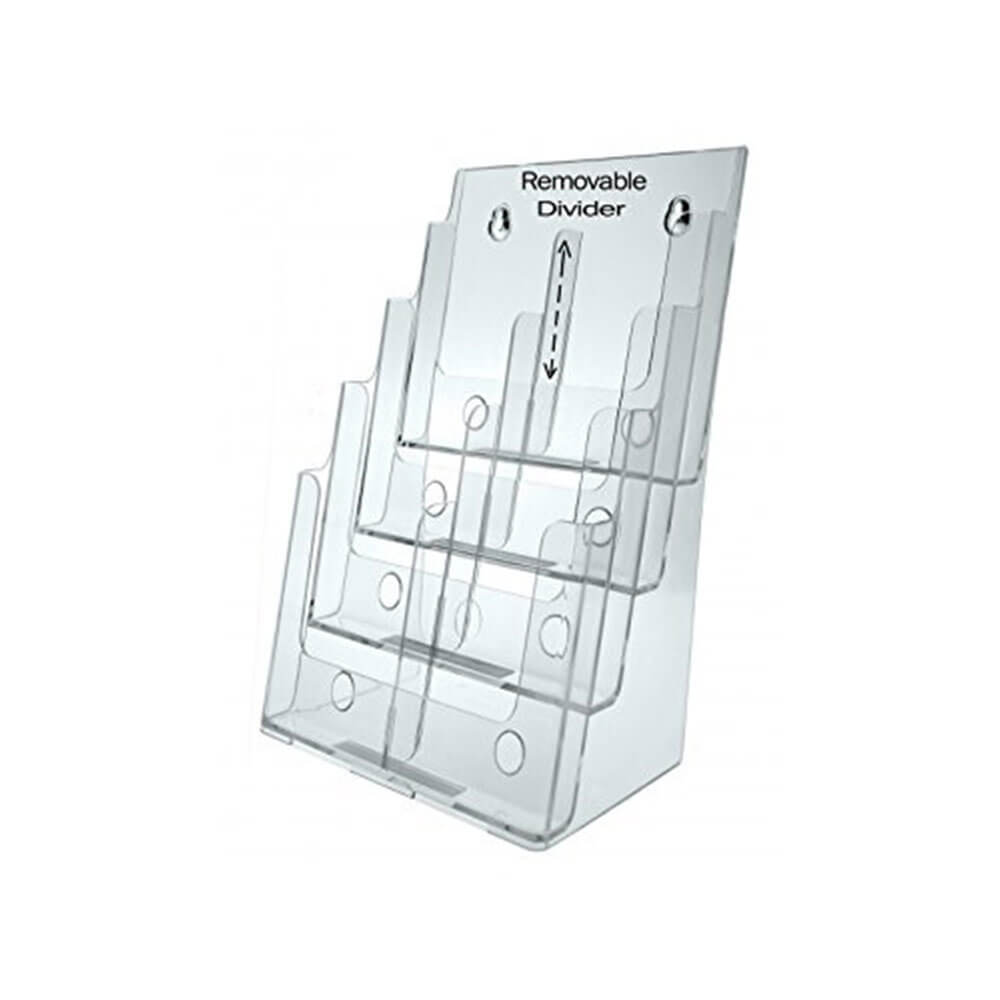 Deflecto 4 Pocket 4 Tier Clear Plastic Brochure Holder Multi Compartment A4