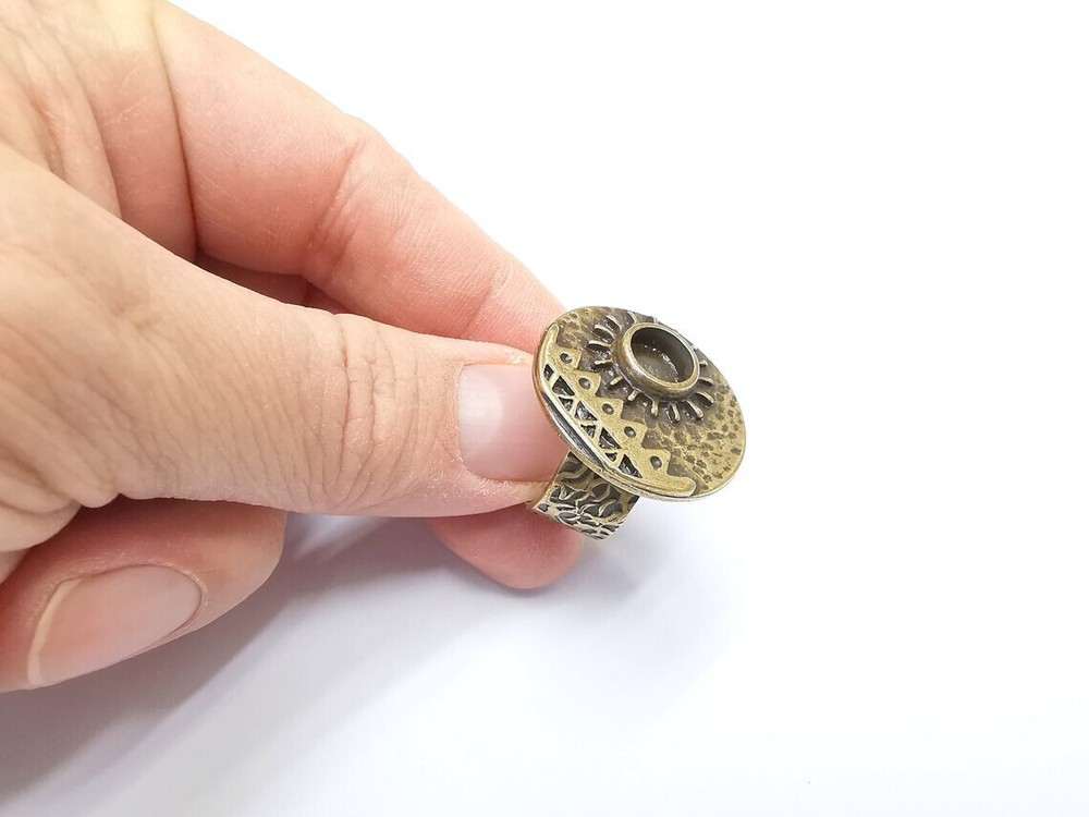 Sun Motif Ring Blank Setting, Cabochon Mounting, Adjustable Resin Base, Inlay