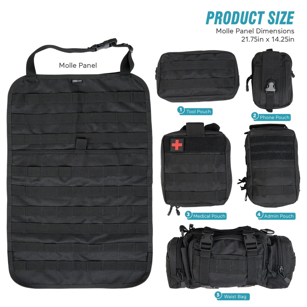 Tactical Seat Back Organizer Vehicle Molle Panel Black