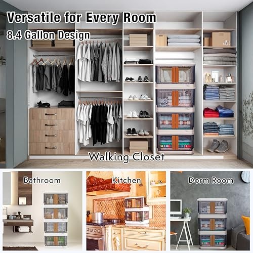 Quik Box 8.5 Gallon Stackable Storage Bins with Doors, Collapsible Organizer