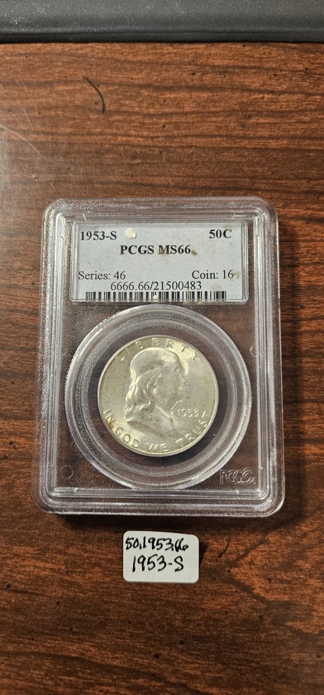 1953-S Franklin Silver Half Dollar PCGS MS66 Brilliant Luster