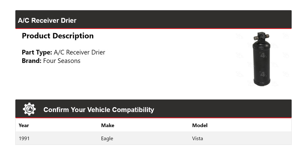 For 1991 Eagle Vista A/C Receiver Drier 4 Seasons