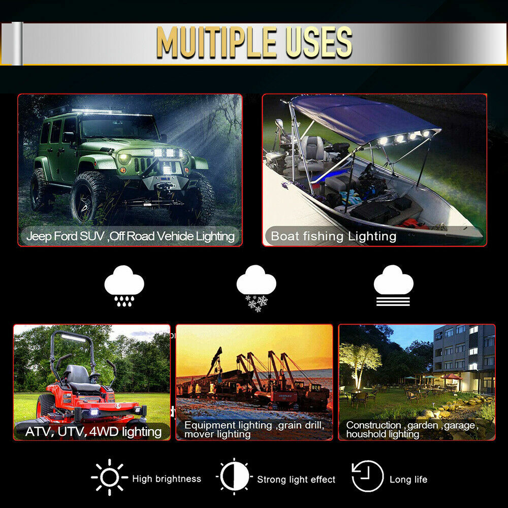 Super Rectangular Marine 7'' LED Pontoon Docking Work Light Boat Bar Head Light