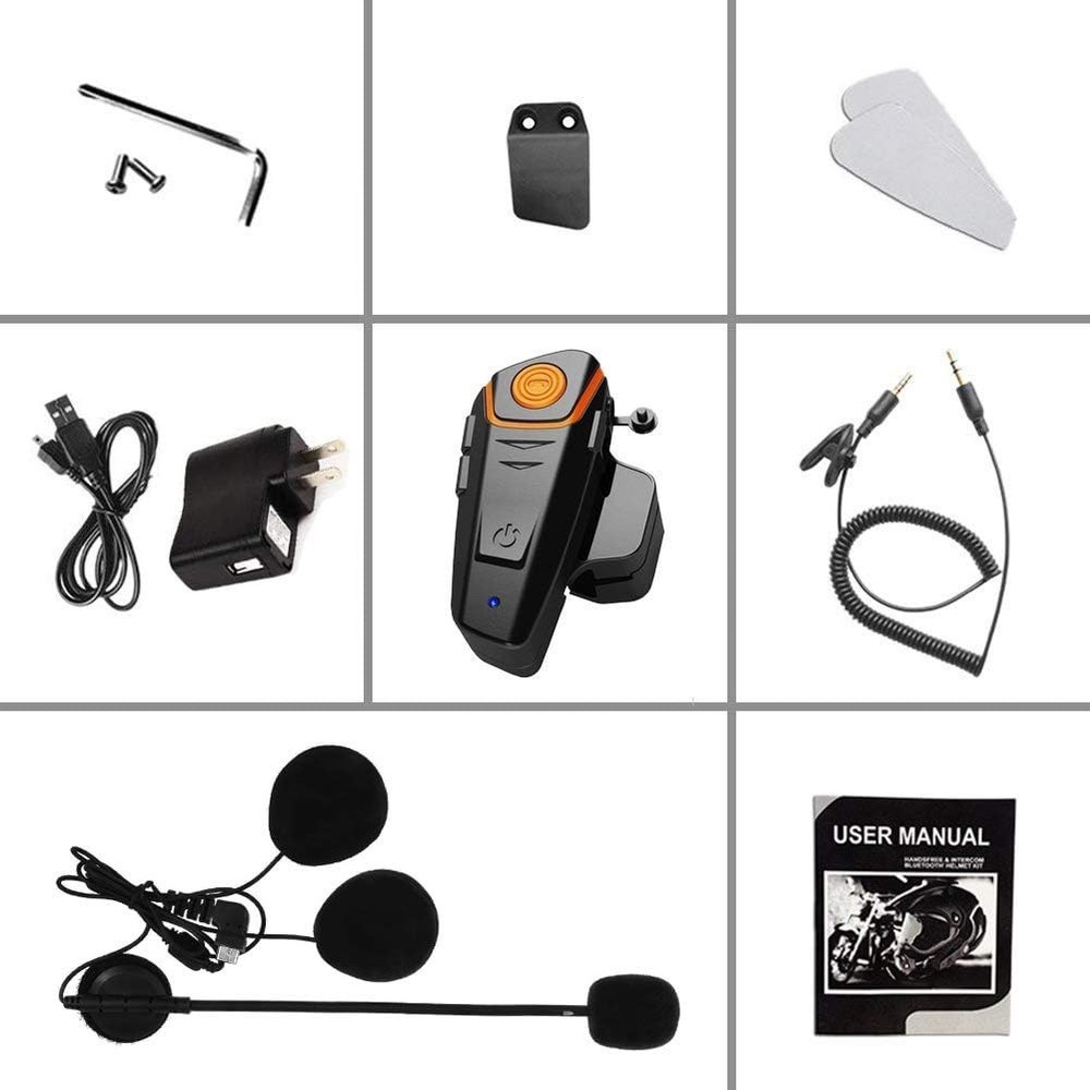 Motorcycle Bluetooth Headset, BT-S2 5.0 Helmet Intercom Black
