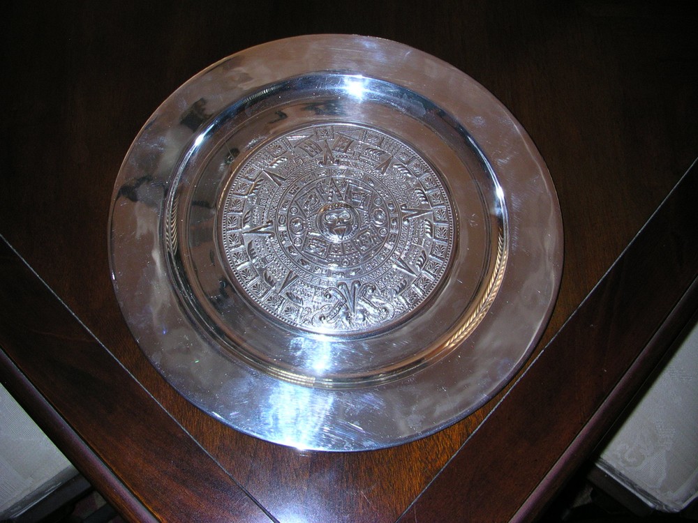 HUGE STERLING SILVER AZTEC CALENDAR PLATE