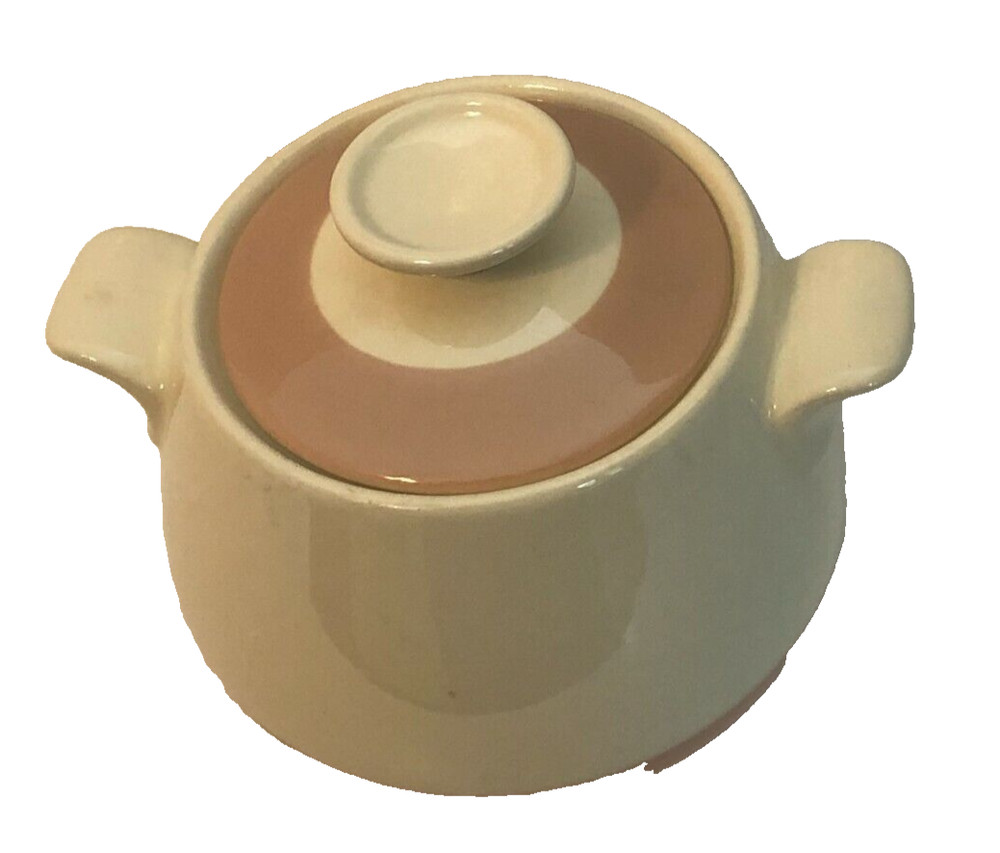 Ceramic Double Handled Lidded Sugar Bowl Beige and Cream
