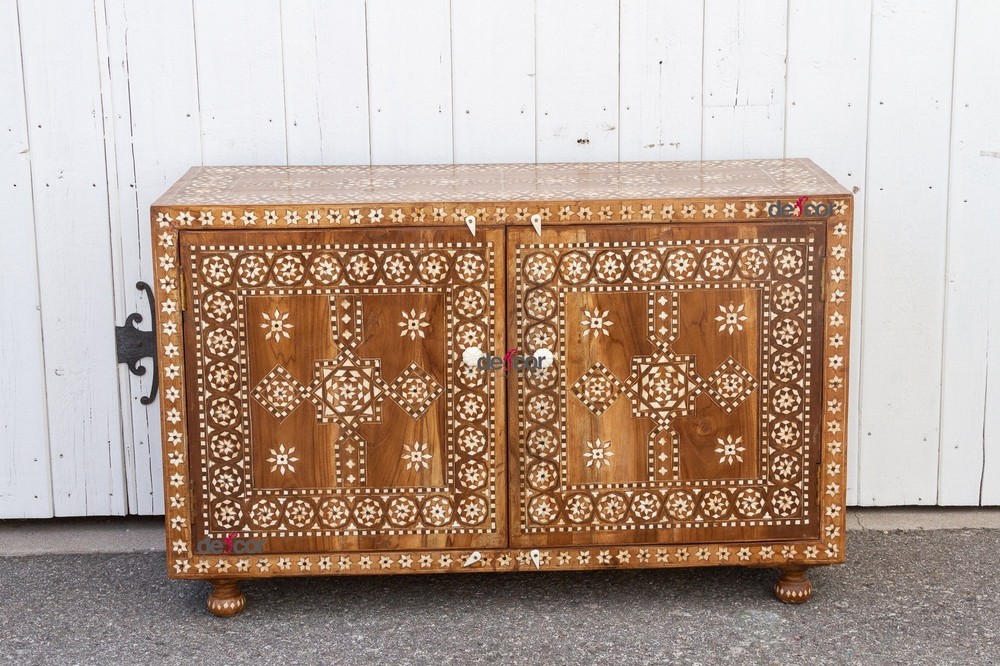Warm Walnut Marquetry Inlay Buffet Cabinet